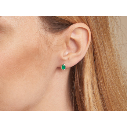 Earrings with natural green onyx, in 925 rhodium silver