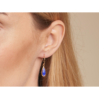 Pendientes con lapislázuli azul natural, en plata dorado 925