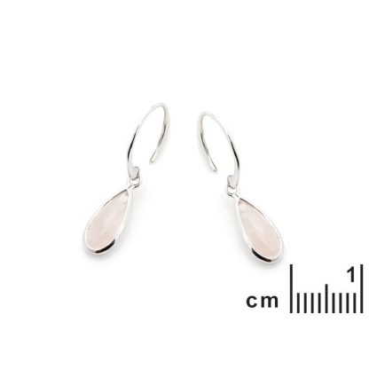 Pendientes con cuarzo rosa natural, en plata 925 rodiada