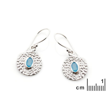 Pendientes con calcedonia azul natural, en plata 925 rodiada