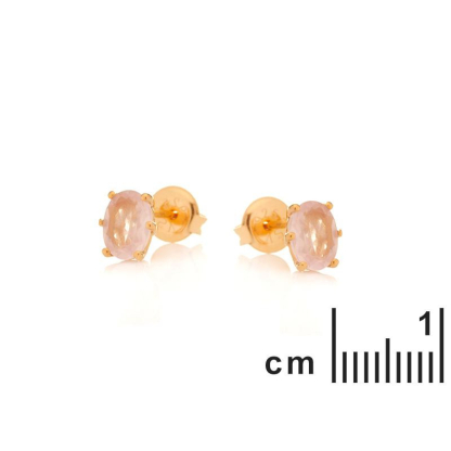 Brincos com quartzo rosa natural, em prata dourado 925