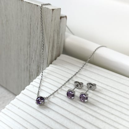 Boucles d'oreilles avec améthyste violette naturelle, en argent rhodié 925