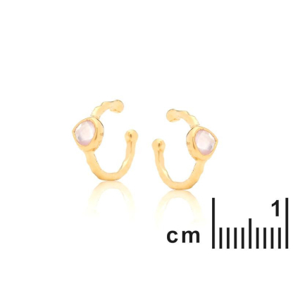 Piercing con cuarzo rosa natural, en plata dorado 925
