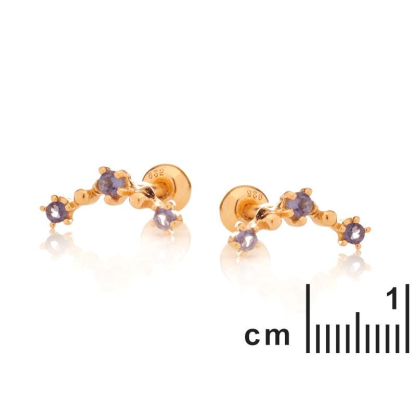Piercing com iolita azul natural, em prata dourado 925