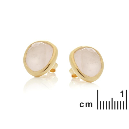 Boucles d'oreilles avec quartz rose naturel, en argent doré 925