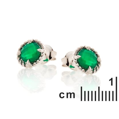 Cercei tip rotunzi cu onix verde natural, din argint 925 placat cu rodiu