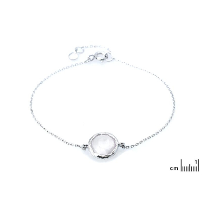 Pulseira com quartzo rosa natural, em prata 925 banhada a ródio, comprimento 16+2 cm