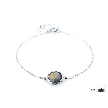 Çok renkli labradorit taşlı, 925 rodyum kaplama gümüş bileklik, uzunluk 16+2 cm