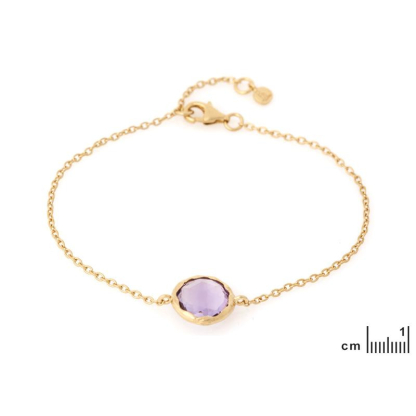 Armband met natuurlijke paarse amethist, in 925 goudkleurige zilver, lengte 17+2 cm