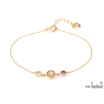 Bracelet with multi-colored stones, in 925 gold plated silver, length 17+3 cm