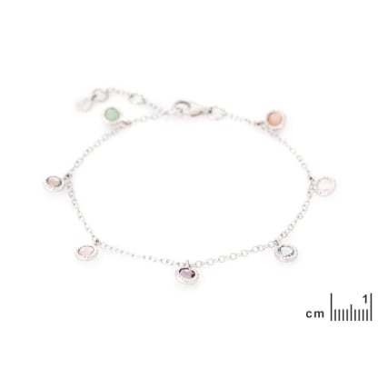 Armband mit mehrfarbigen Multisteinen, aus 925 rhodiniertem Silber, Länge 16+2 cm