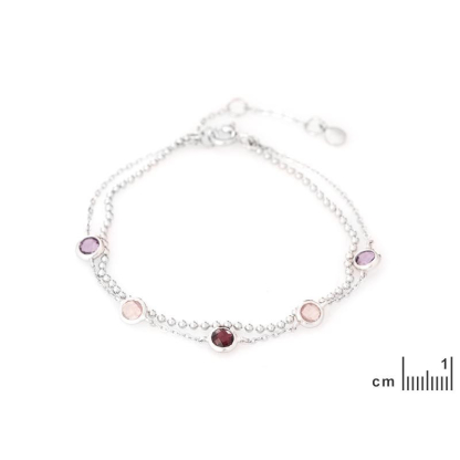 925 rodyum kaplama gümüş, çok renkli çok taşlı bileklik, uzunluk 15+3 cm