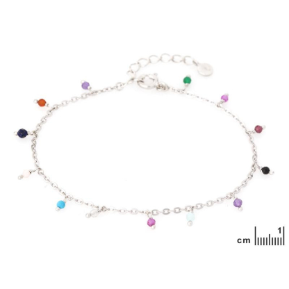 Çok renkli çok taşlı bileklik, 925 rodyum kaplama gümüş, uzunluk 15,5+3 cm