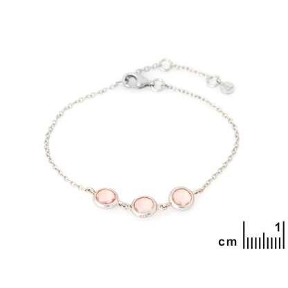 Pulsera con cuarzo rosa natural, en plata 925 rodiada, longitud 15,5+3 cm