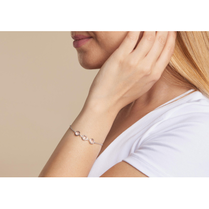 Pulsera con cuarzo rosa natural, en plata 925 rodiada, longitud 15,5+3 cm