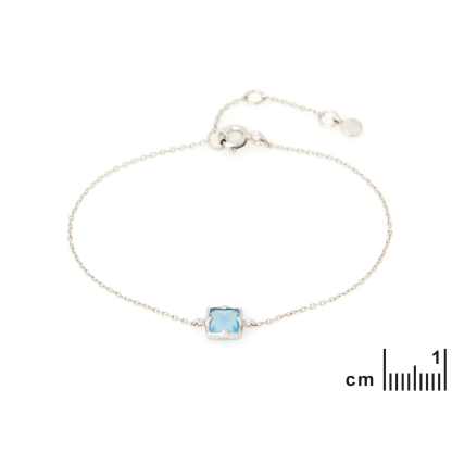 925 rodyum kaplama gümüş kare mavi kalsedonlu bileklik, uzunluk 15,5+3 cm