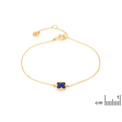 Bracelet with square blue lapis lazuli, in 925 gold plated silver, length 15+3 cm