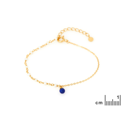 Bracelet avec lapis-lazuli boule et perles, en argent doré 925, longueur 15+3 cm