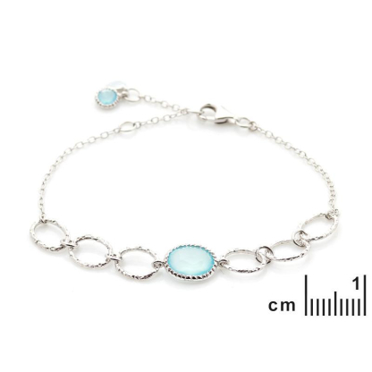 Armband mit ovalem blauem Chalcedon, aus 925 rhodiniertem Silber, Länge 15,5+3 cm