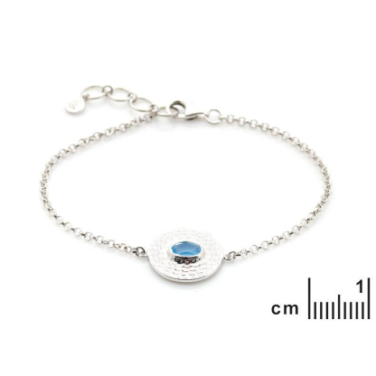 Bracelet avec calcédoine bleue ovale, en argent rhodié 925, longueur 16+2 cm