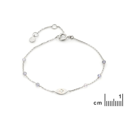 Bracciale con pietra di luna e Iolite, in argento 925 rodiato, lunghezza 15,5+3 cm