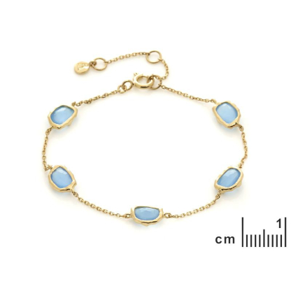 Bracelet avec calcédoine bleue irrégulière, en argent doré 925, longueur 15+3 cm