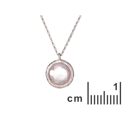 Collar con cuarzo rosa natural, en plata 925 rodiada, largo 42+3cm