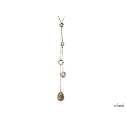 Colier cu pietre multicolore, din argint 925 rodiu, lungime 80 cm