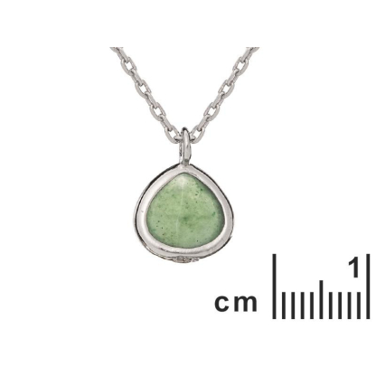 Herzkette mit grünem Aventurin, aus 925 rhodiniertem Silber, Länge 42 + 3 cm