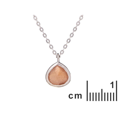 Heart necklace with pink moonstone, in 925 rhodium silver, length 42 + 3 cm