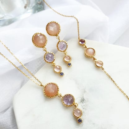 Necklace with multi-colored stones, in 925 gold plated silver, length 44 + 5 cm