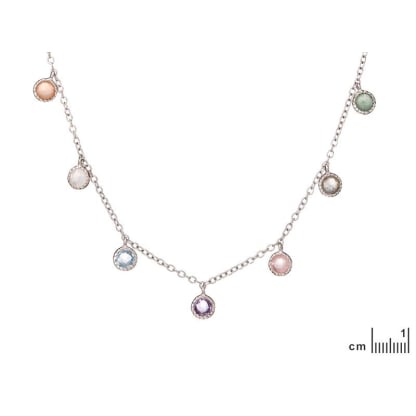 Collier avec multipierres multicolores, en argent rhodié 925, longueur 42 + 3 cm