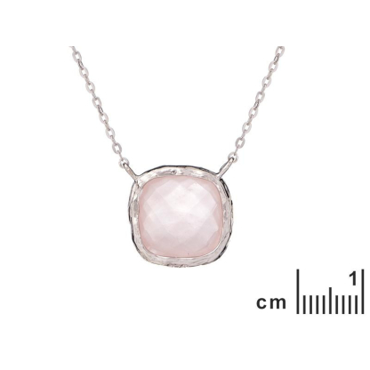 Collier avec quartz rose naturel, en argent rhodié 925, longueur 42 + 3 cm