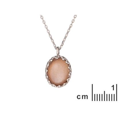 Collana con pietra di luna rosa ovale, in argento 925 rodiato, lunghezza 42+3cm