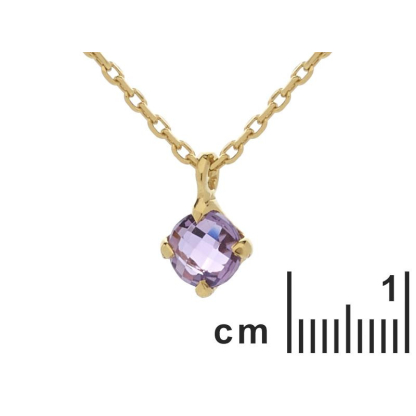 Collar con amatista violeta, en plata dorado 925, largo 42 + 3 cm