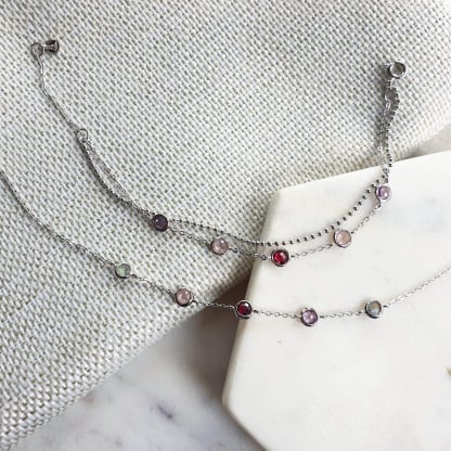 Collier avec multipierres multicolores, en argent rhodié 925, longueur 42+3cm