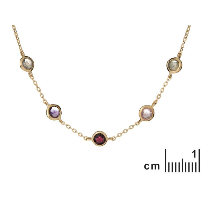 Colar com pedras múltiplas multicoloridas, em prata dourado 925, comprimento 42 + 3 cm