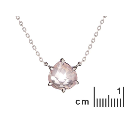 Doğal pembe kuvarslı kalp kolye, 925 rodyum kaplama gümüş, uzunluk 42+3cm