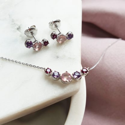 Collier avec multipierres multicolores, en argent rhodié 925, longueur 42 + 3 cm