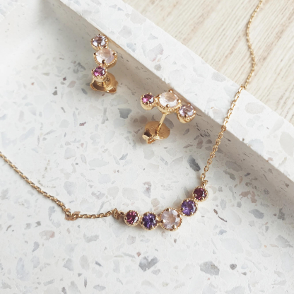 Collier avec multipierres multicolores, en argent doré 925, longueur 42 + 3 cm