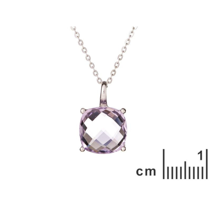 Collier avec améthyste violette, en argent rhodié 925, longueur 42 + 3 cm