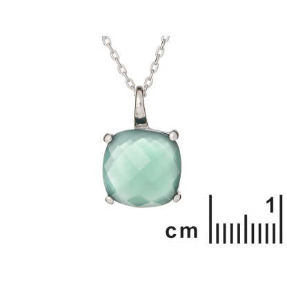 Necklace with cushion green amethyst, in 925 rhodium silver, length 42 + 3 cm