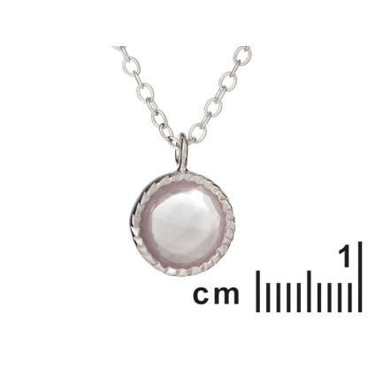 Collar con cuarzo rosa natural redondo, en plata 925 rodiada, largo 42+3cm