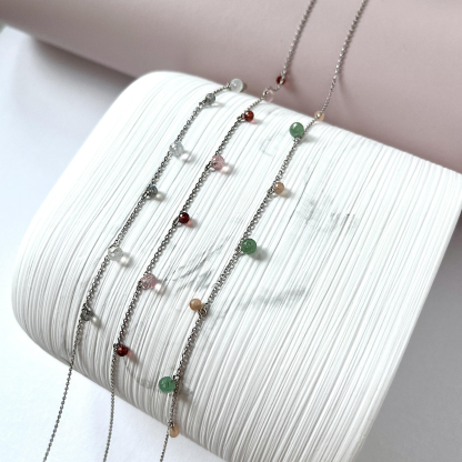 Collier avec pierre de lune et labradorite, en argent rhodié 925, 40+3cm