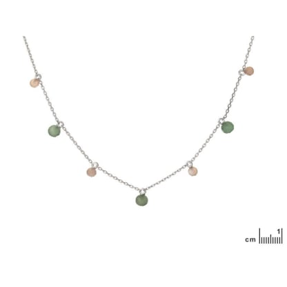 Collana con pietra di luna rosa e avventurina, in argento 925 rodiato, 40+3cm