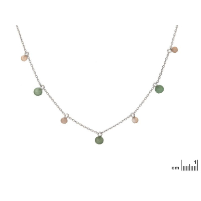 Pembe aytaşı ve aventurin taşlı kolye, 925 rodyum kaplama gümüş, 40+3cm