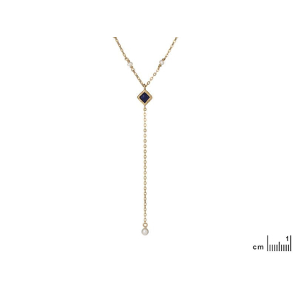 Collier avec lapis-lazuli et perles, en argent doré 925, longueur 50 + 10 cm