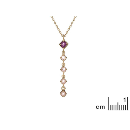 Colar com granada e quartzo rosa, em prata dourado 925, comprimento 40 + 5 cm