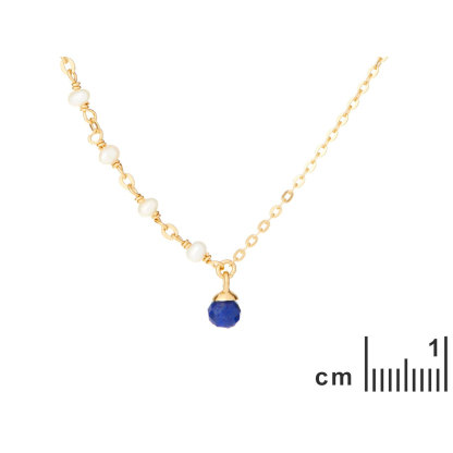 Collier avec lapis-lazuli et perles, en argent doré 925, longueur 40 + 5 cm