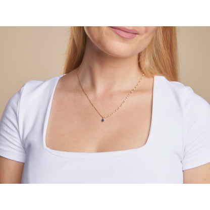Collier avec lapis-lazuli et perles, en argent doré 925, longueur 40 + 5 cm